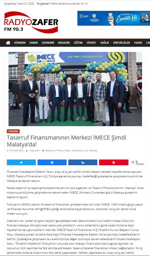 Tasarruf Finansmanının Merkezi İMECE Şimdi Malatya’da!