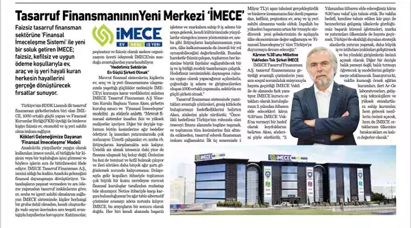 Tasarruf Finansmanının Yeni Merkezi ‘İMECE’
