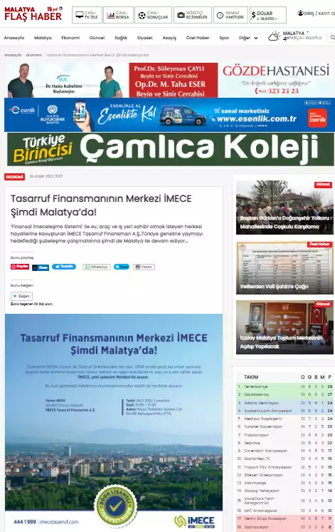  Tasarruf Finansmanının Merkezi İMECE Şimdi Malatya’da!